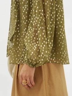 Zimmermann | Tie Neck Blouse - Khaki -Acler Shop 1475084 4