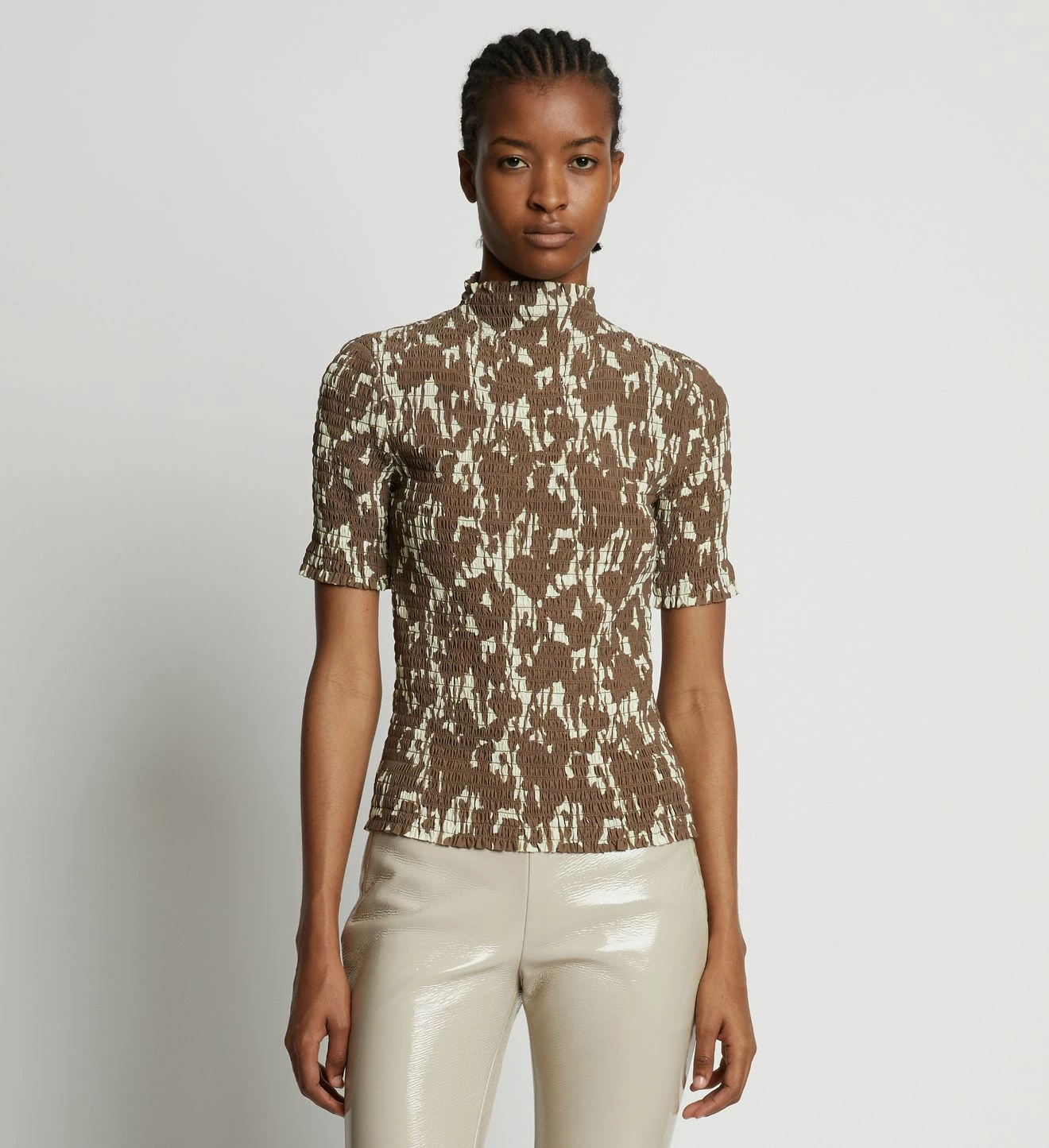 Proenza Schouler | Flou Smocked Top - Buttercream/Coffee 2 Proenza Schouler | Flou Smocked Top - Buttercream/Coffee - Image 2