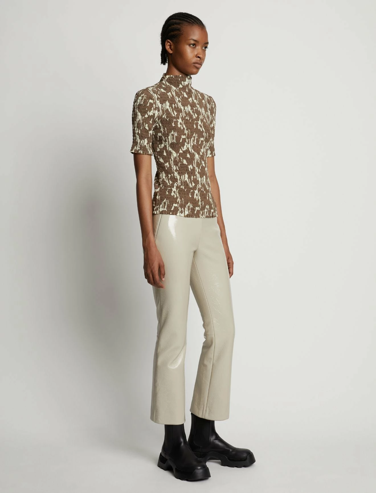 Proenza Schouler | Flou Smocked Top - Buttercream/Coffee 4 Proenza Schouler | Flou Smocked Top - Buttercream/Coffee - Image 4