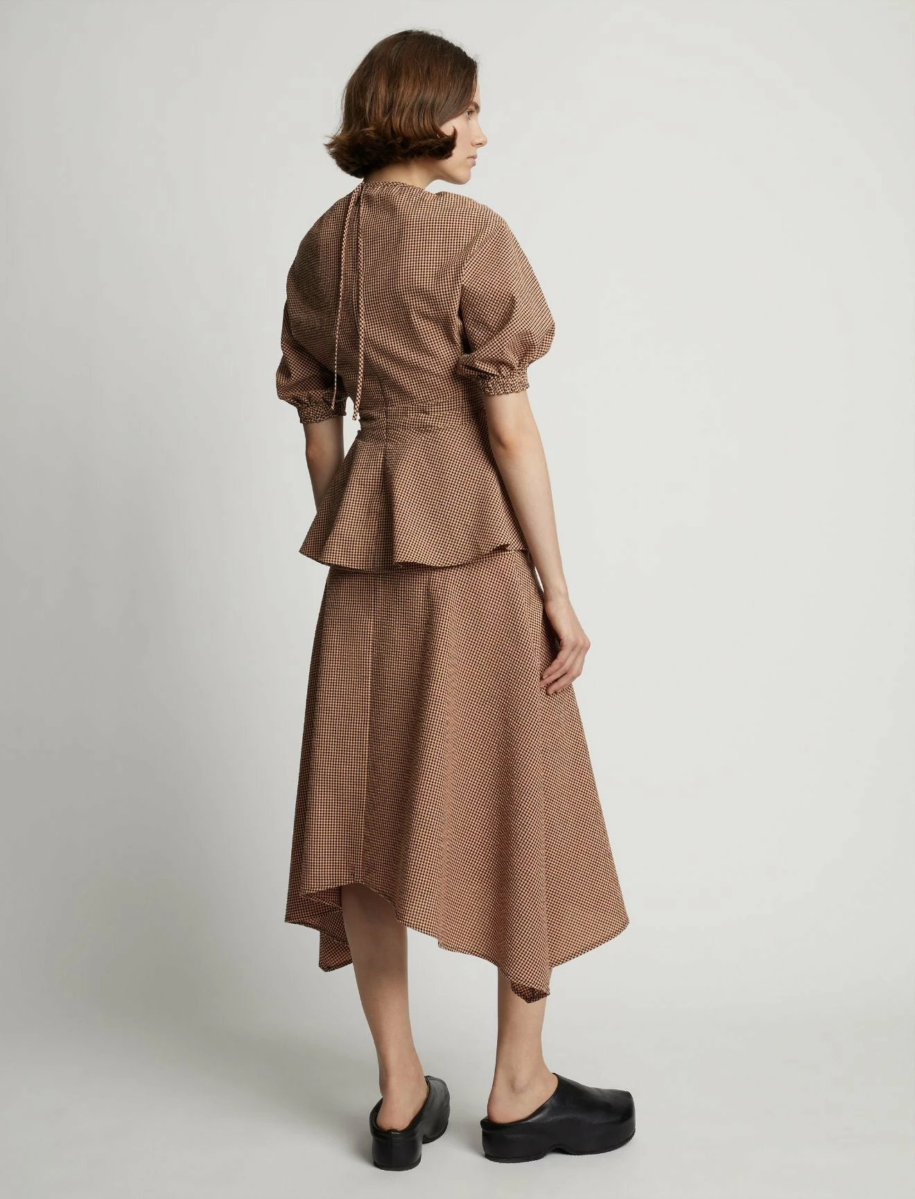 Proenza Schouler White Label | Gingham Long Sleeve Peplum Top - Coral/Black 5 Proenza Schouler White Label | Gingham Long Sleeve Peplum Top - Coral/Black - Image 5