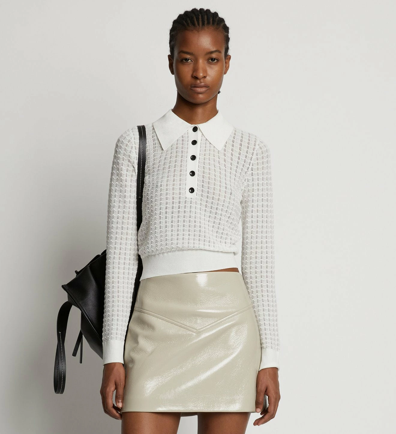 Proenza Schouler White Label | Sheer Cotton Long Sleeve Polo - Off White 2 Proenza Schouler White Label | Sheer Cotton Long Sleeve Polo - Off White - Image 2