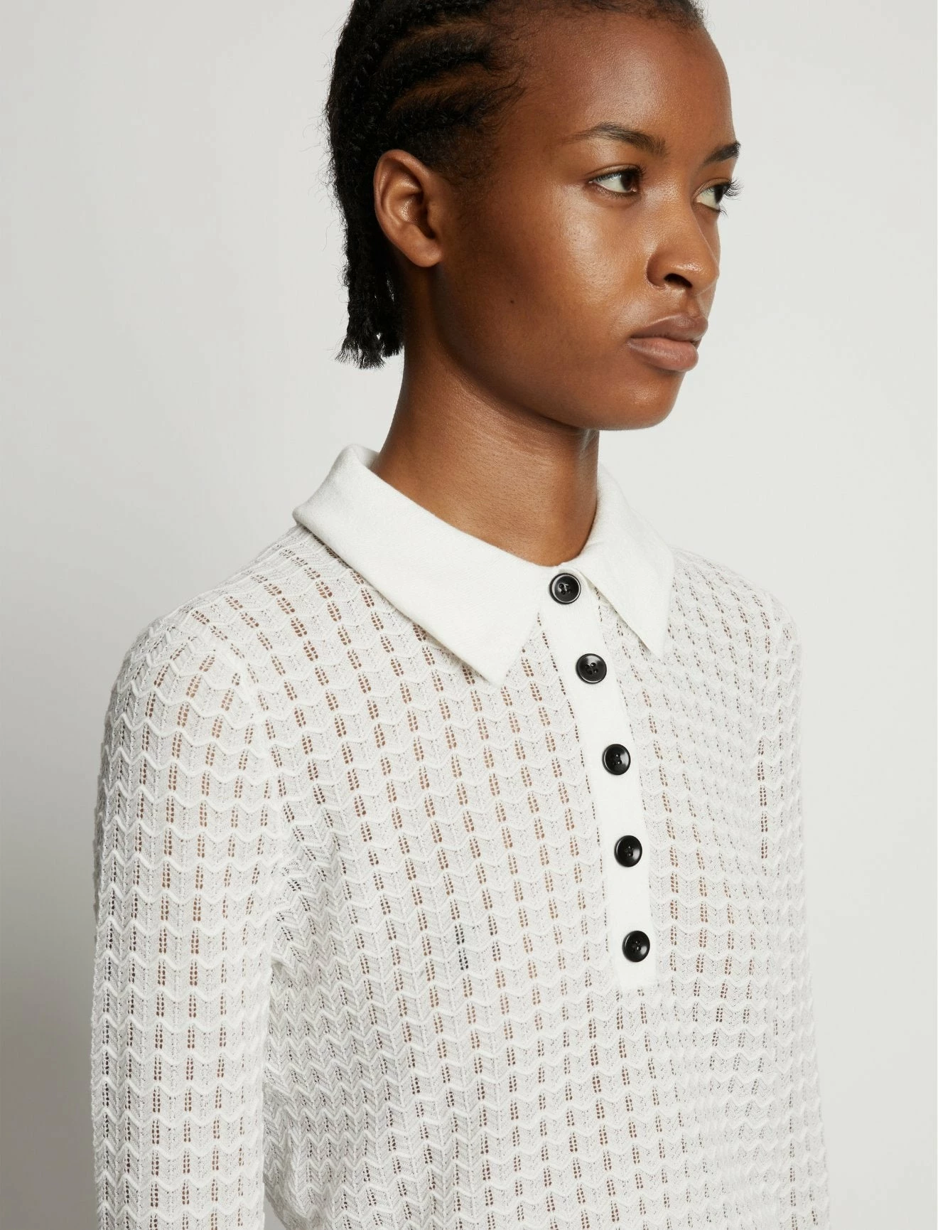 Proenza Schouler White Label | Sheer Cotton Long Sleeve Polo - Off White 6 Proenza Schouler White Label | Sheer Cotton Long Sleeve Polo - Off White - Image 6
