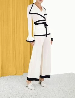 Zimmermann | High Tide V-Neck Top - Cream/Navy -Acler Shop 3.5555thig.crnav .cream navy side