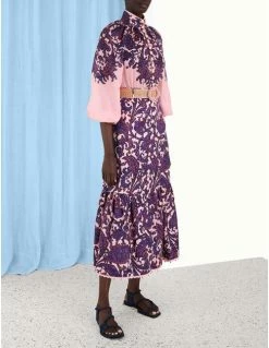 Zimmermann | Tiggy Frill Hem Midi Skirt - Lilac/Pink Paisley -Acler Shop 3.5871stig.lppa .lilac pink paisley