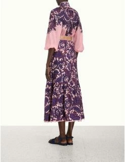 Zimmermann | Tiggy Frill Hem Midi Skirt - Lilac/Pink Paisley -Acler Shop 4.5871stig.lppa .lilac pink paisley