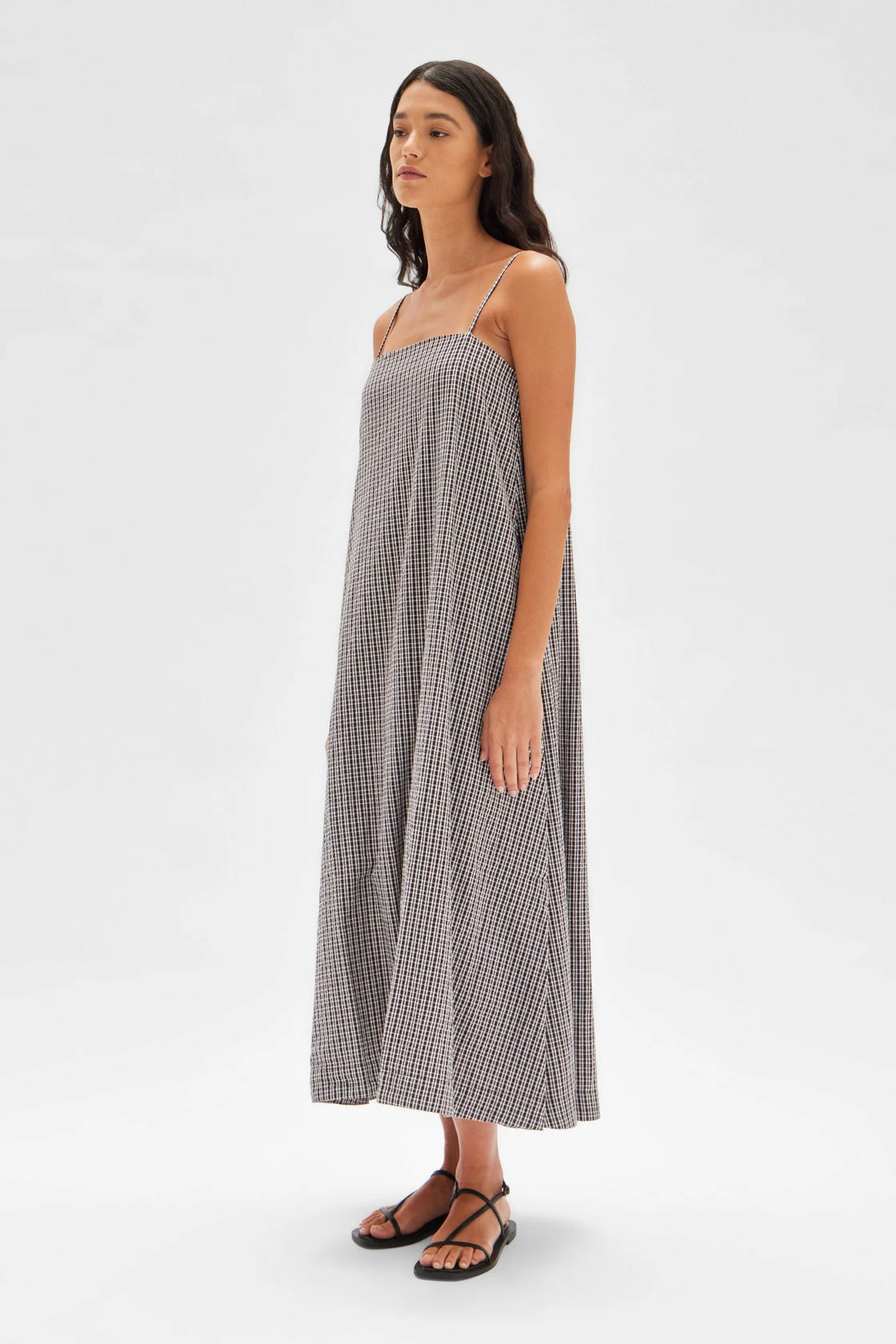 Assembly Label | Tully Dress - Cocoa Seersucker Check 3 Assembly Label | Tully Dress - Cocoa Seersucker Check - Image 3