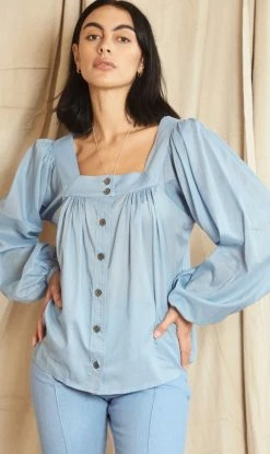 Mahsa | Folk Blouse - Cotton Voile Sky Blue