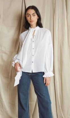 Mahsa | Bow Blouse Swiss Dot Cotton - White