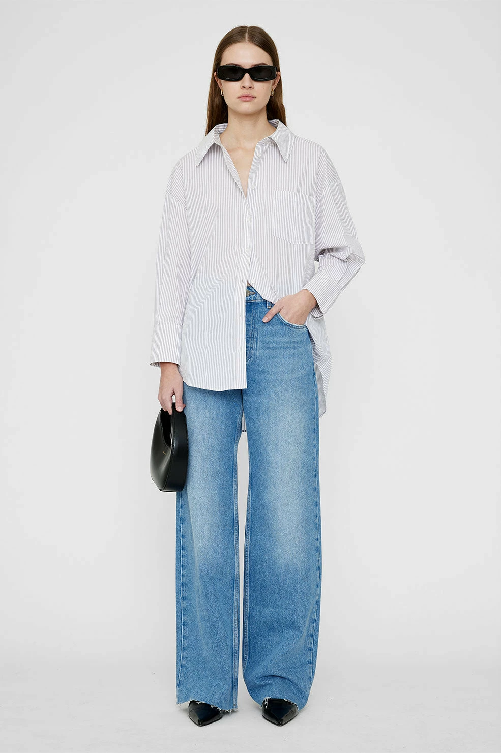 Anine Bing | Mika Shirt - White / Lavender Stripe 2 Anine Bing | Mika Shirt - White / Lavender Stripe - Image 2