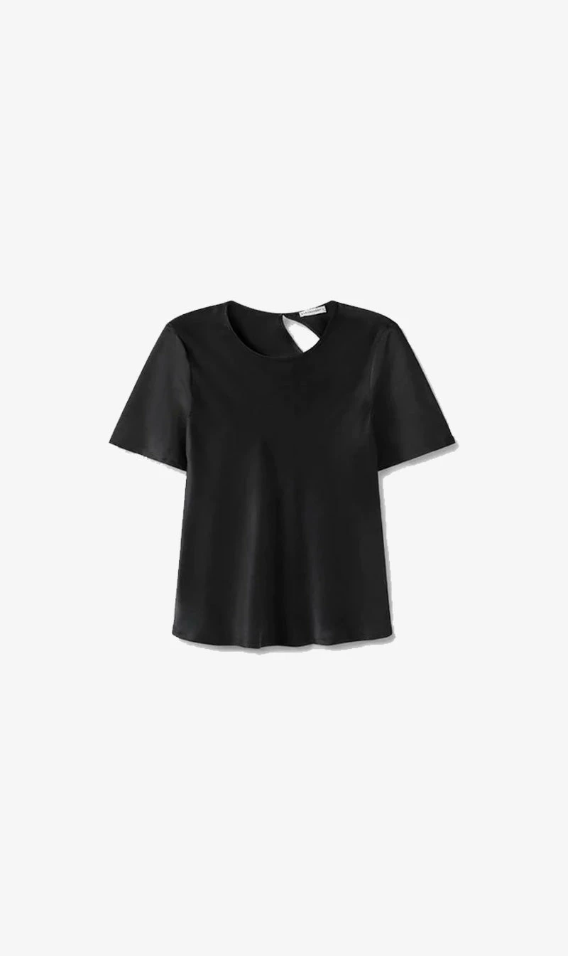 Silk Laundry | Bias Cut Short Sleeve Top - Black 1 Silk Laundry | Bias Cut Short Sleeve Top - Black