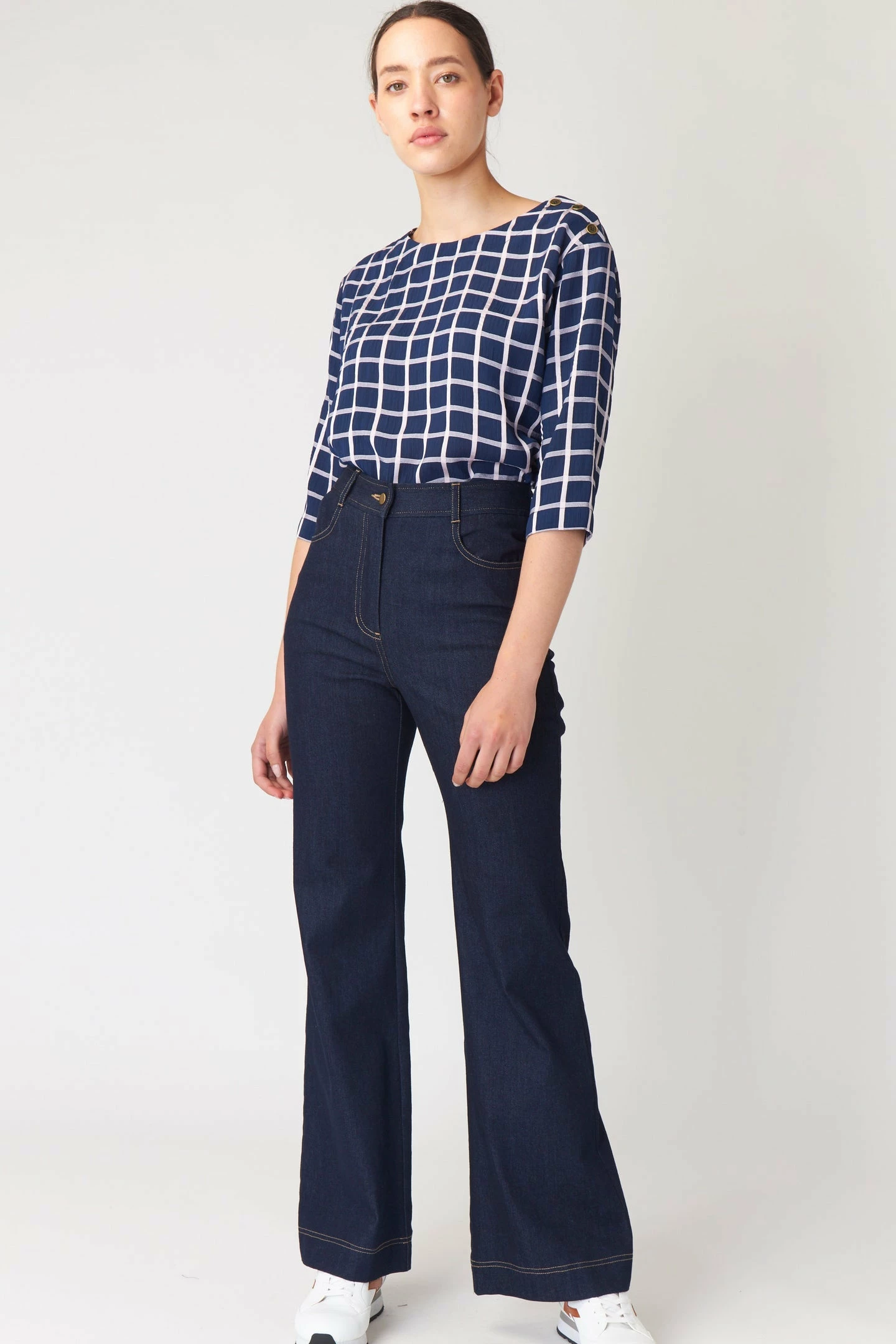 Kate Sylvester | Check Bateau Top - Ink 2 Kate Sylvester | Check Bateau Top - Ink - Image 2