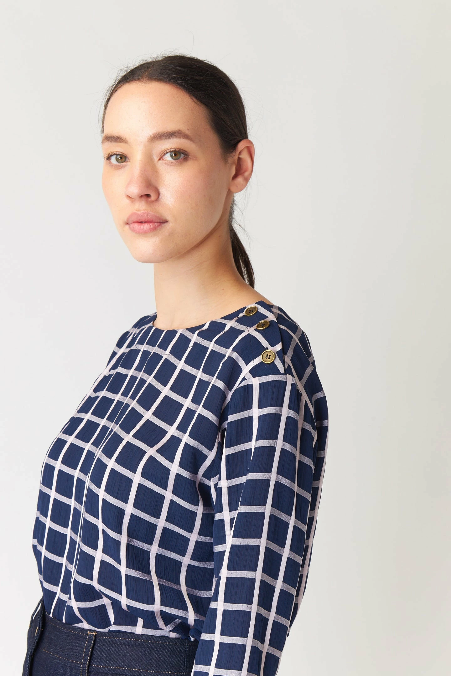 Kate Sylvester | Check Bateau Top - Ink 6 Kate Sylvester | Check Bateau Top - Ink - Image 6