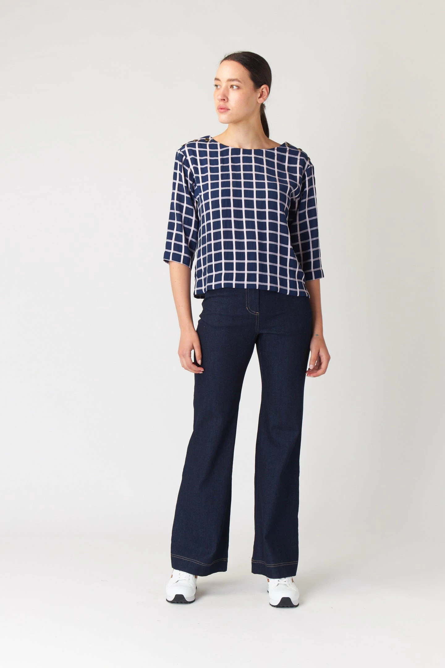 Kate Sylvester | Check Bateau Top - Ink 5 Kate Sylvester | Check Bateau Top - Ink - Image 5