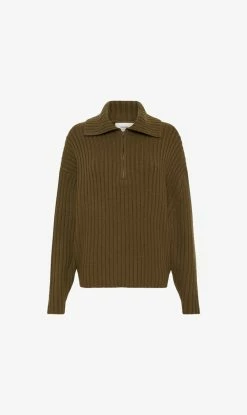 Bassike | Chunky Ribbed Polo Knit - Khaki