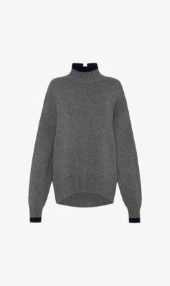 Bassike | Contrast Detail Turtleneck Knit - Charcoal
