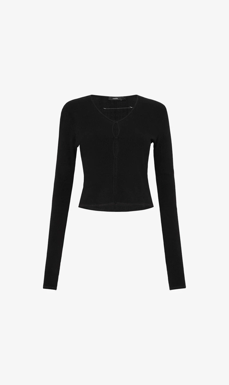 Bassike | Slim Fit Cut Out Detail Top - Black 1 Bassike | Slim Fit Cut Out Detail Top - Black