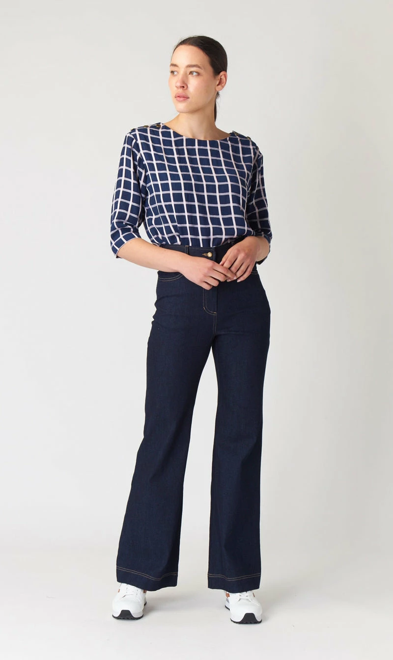 Kate Sylvester | Check Bateau Top - Ink 1 Kate Sylvester | Check Bateau Top - Ink