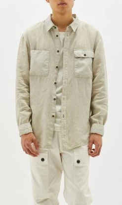 Bassike Mens | Linen Beach Shirt - Washed Stone