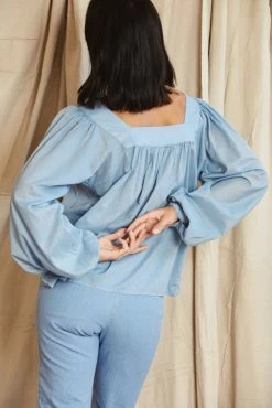 Mahsa | Folk Blouse - Cotton Voile Sky Blue -Acler Shop Mahsa Folk Blouse Cotton Voile Sky Blue 5 scaled