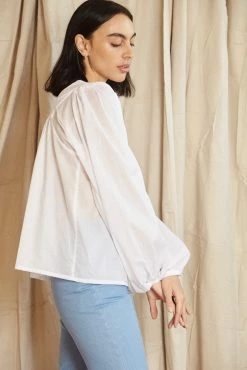 Mahsa | Folk Blouse - Cotton Voile White -Acler Shop Mahsa Folk Blouse Cotton Voile White 3 scaled