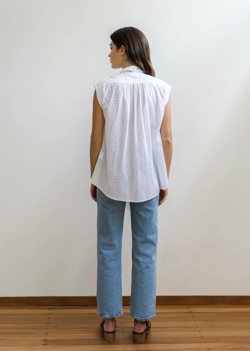 Mahsa | Short Bow Blouse - Swiss Dot White 3 Mahsa | Short Bow Blouse - Swiss Dot White - Image 3
