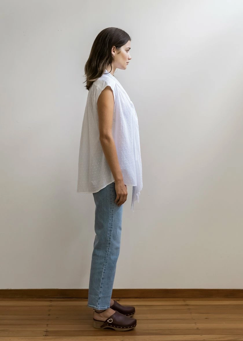 Mahsa | Short Bow Blouse - Swiss Dot White 2 Mahsa | Short Bow Blouse - Swiss Dot White - Image 2