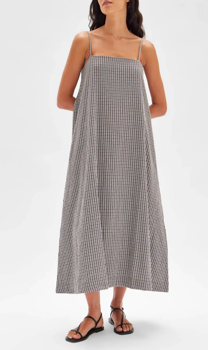 Assembly Label | Tully Dress - Cocoa Seersucker Check 1 Assembly Label | Tully Dress - Cocoa Seersucker Check