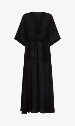 Bassike | Gauze Roll Sleeve Dress - Black