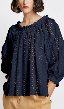 Karen Walker | Antonia Organic Cotton Top - Broderie Navy