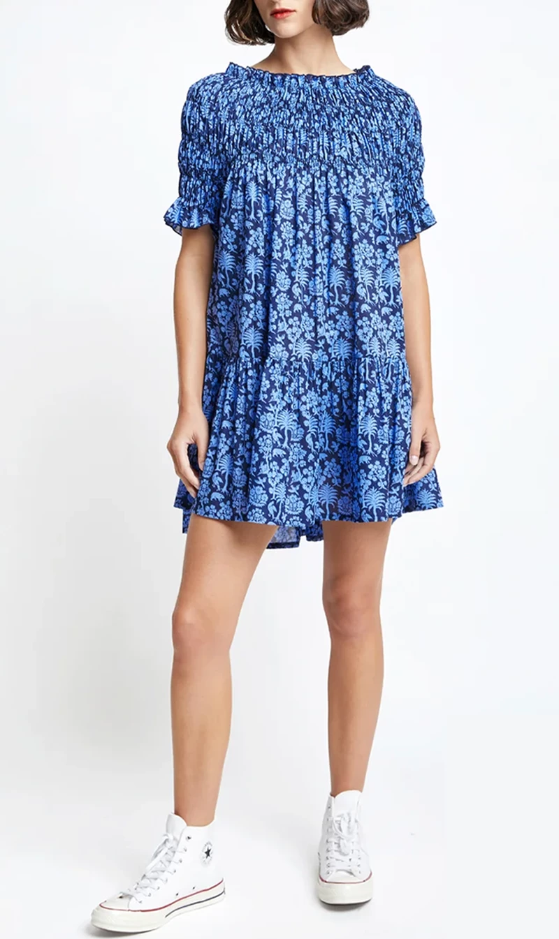 Karen Walker | Mini Orestes Dress - Navy / Cornflower 1 Karen Walker | Mini Orestes Dress - Navy / Cornflower