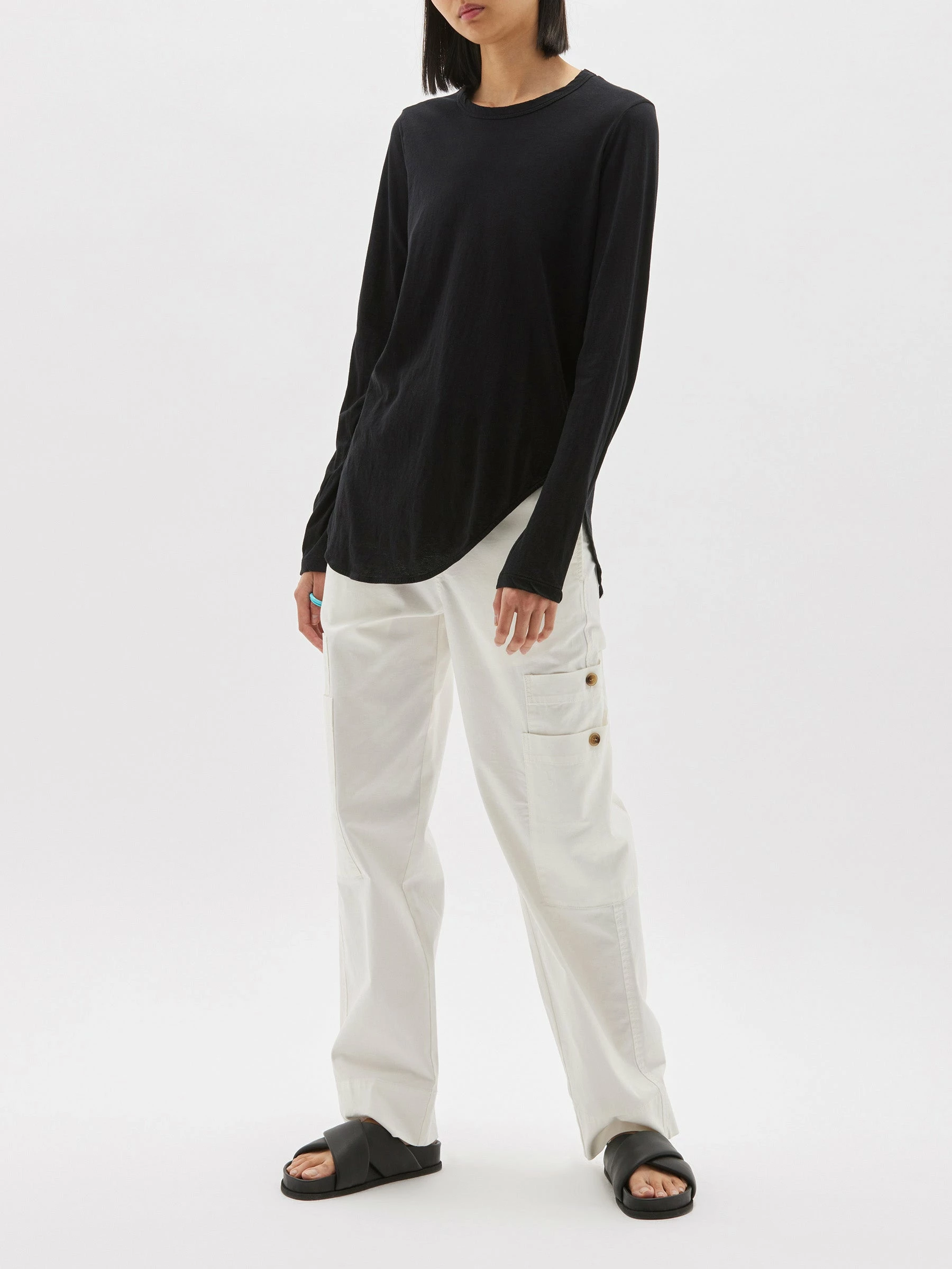 Bassike | Regular Scoop Hem Long Sleeve T.Shirt - Black 2 Bassike | Regular Scoop Hem Long Sleeve T.Shirt - Black - Image 2