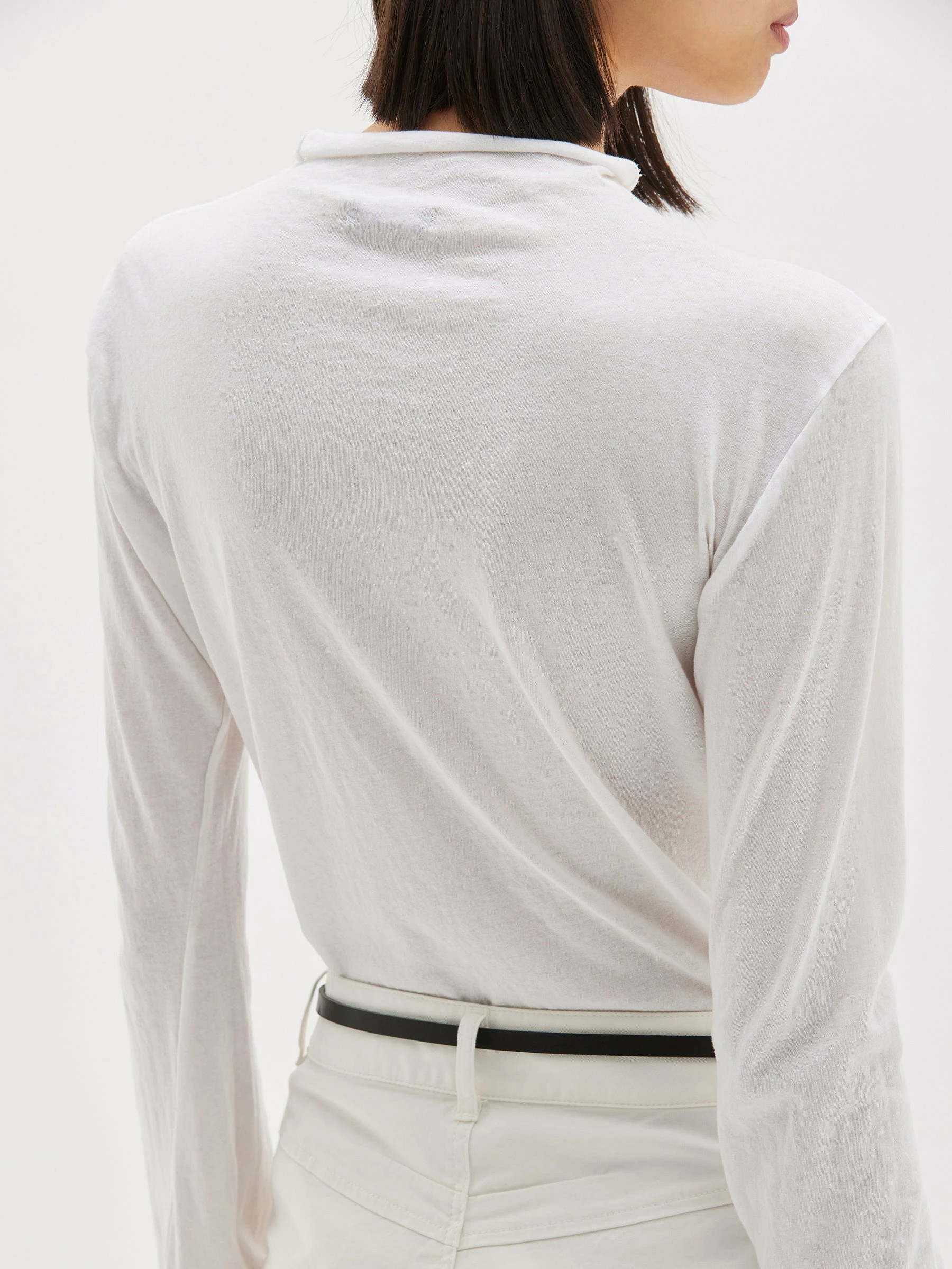 Bassike | Raised Neck LS Shirt - White 4 Bassike | Raised Neck LS Shirt - White - Image 4