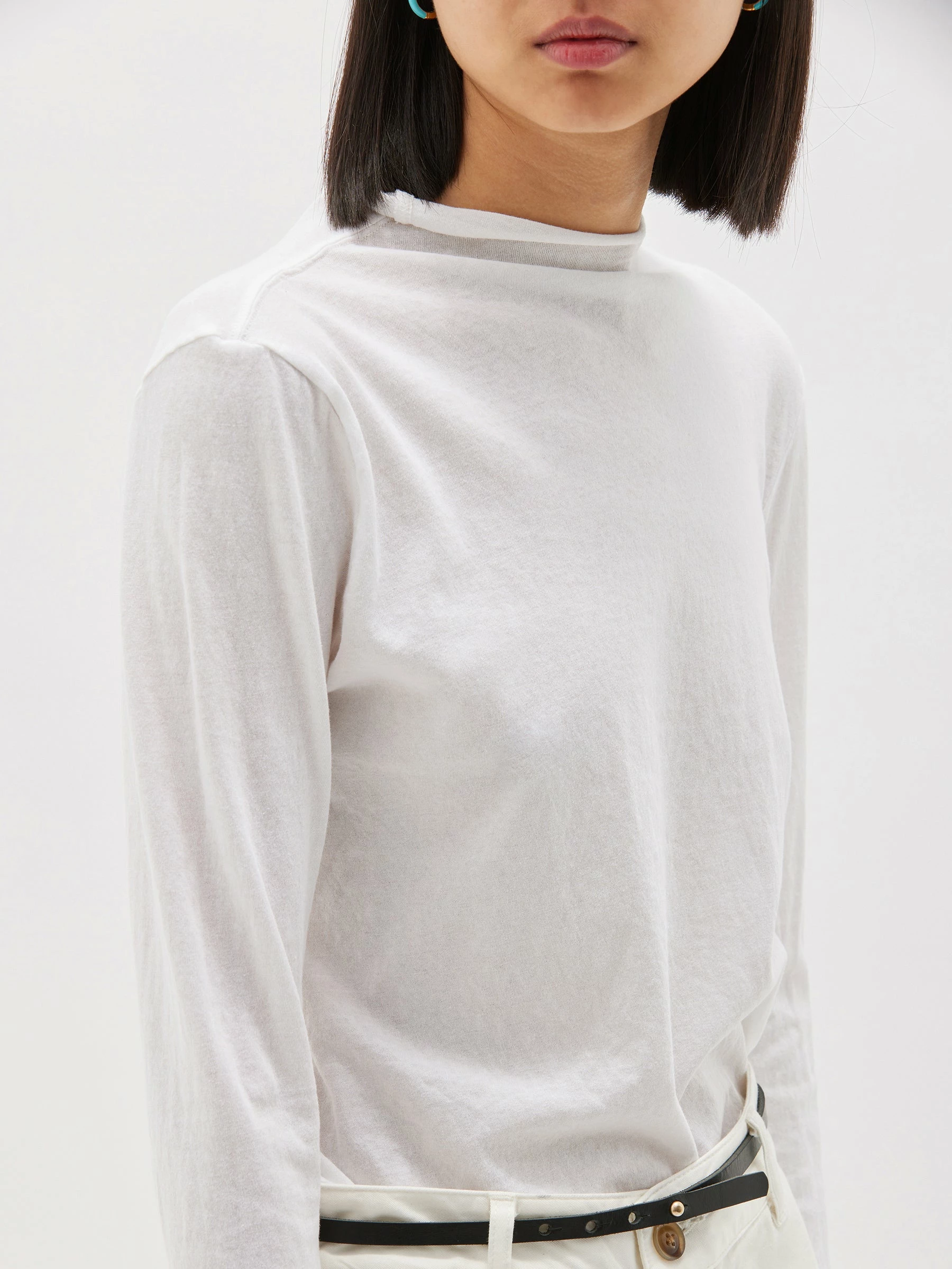 Bassike | Raised Neck LS Shirt - White 3 Bassike | Raised Neck LS Shirt - White - Image 3