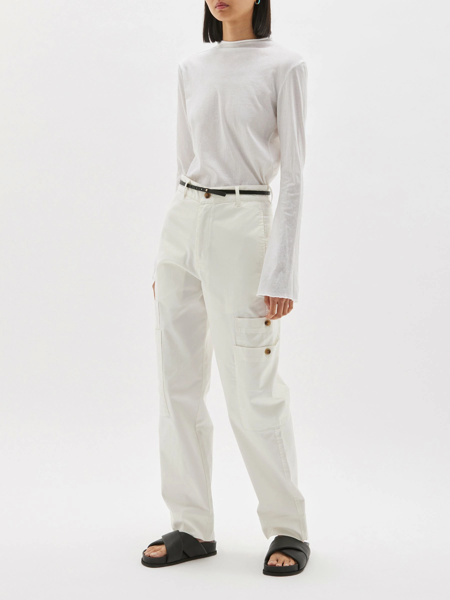 Bassike | Raised Neck LS Shirt - White 2 Bassike | Raised Neck LS Shirt - White - Image 2