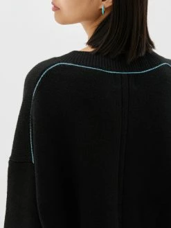 Bassike | Boxy Weekend Knit - Black/Teal Blue -Acler Shop PC21WK01boxyvneckweekendknitblackteal back detail 2000x 618219ae 21e9 43ea 9027 4b2d9f26d589
