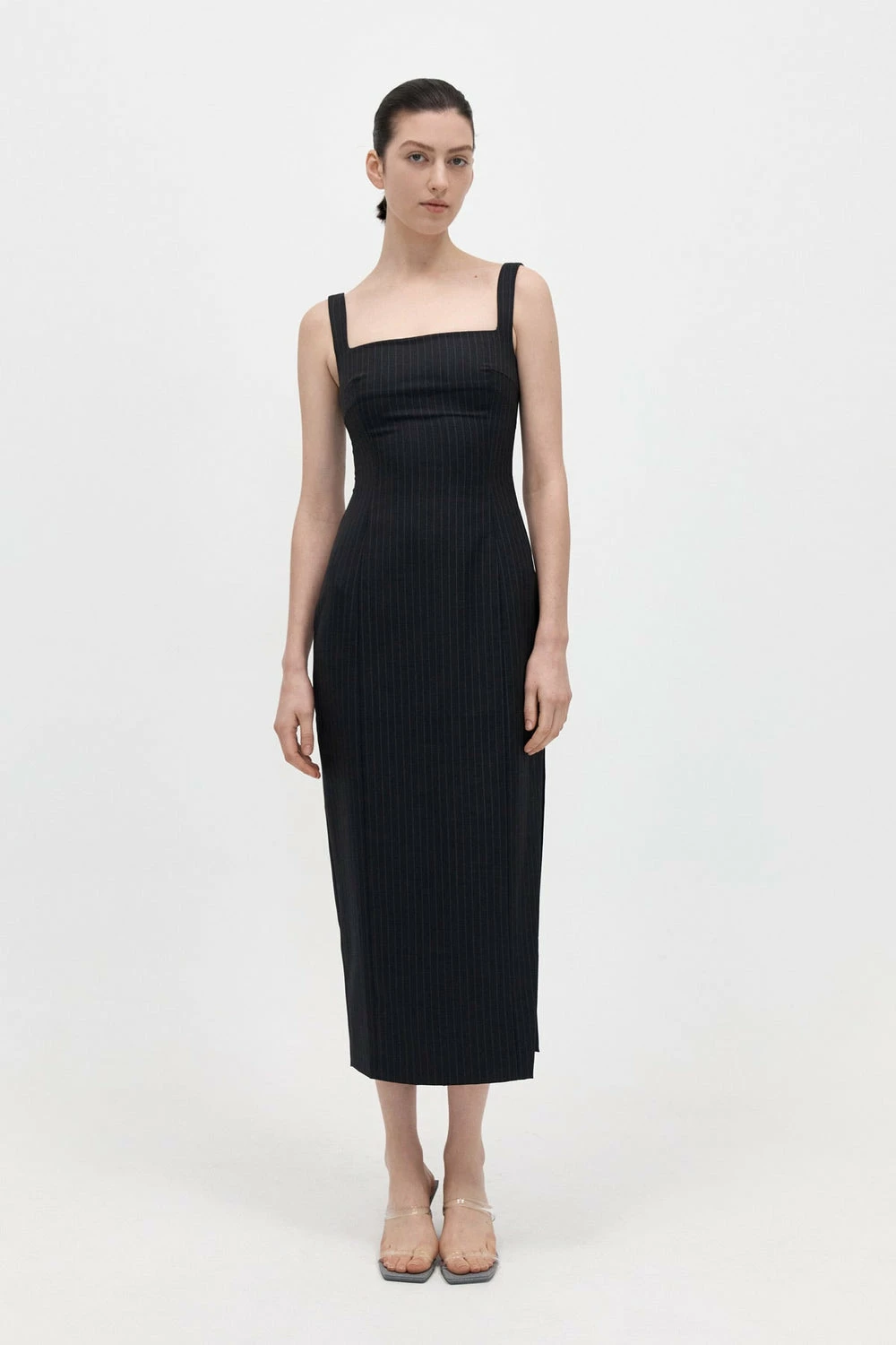 ST AGNI St. Agni | Pinstripe Midi Dress - Black 3 ST AGNI St. Agni | Pinstripe Midi Dress - Black - Image 3