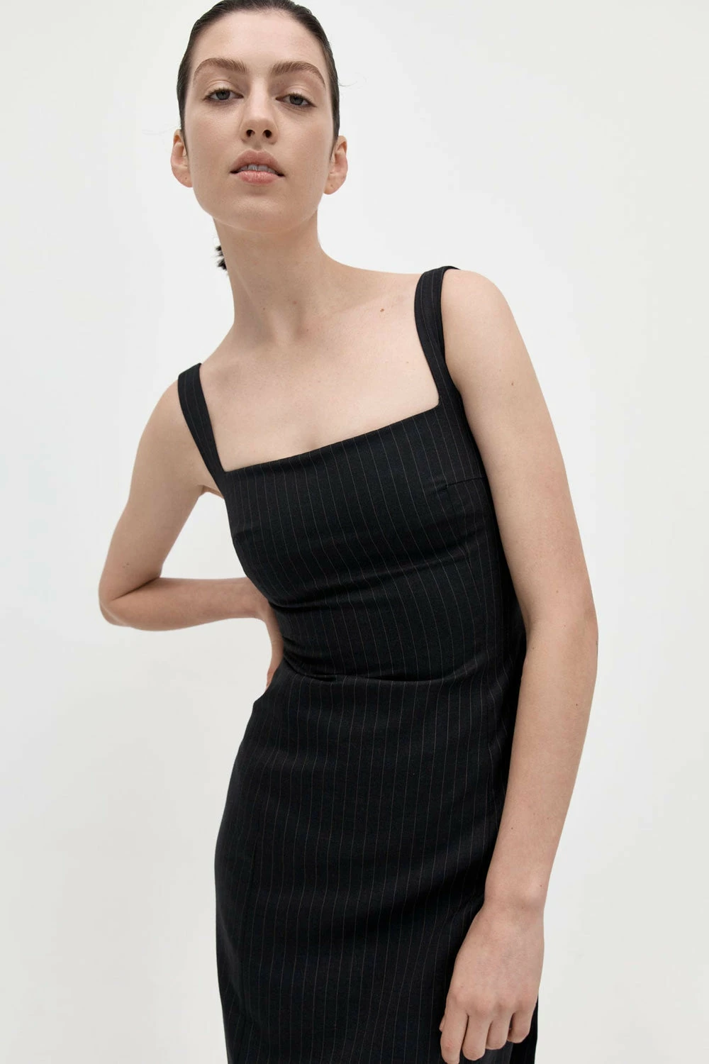 ST AGNI St. Agni | Pinstripe Midi Dress - Black 2 ST AGNI St. Agni | Pinstripe Midi Dress - Black - Image 2