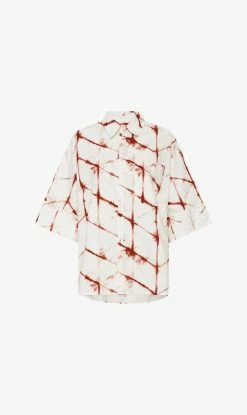 Bassike | Printed Boxy Cotton Short Sleeve Shirt - Redwood