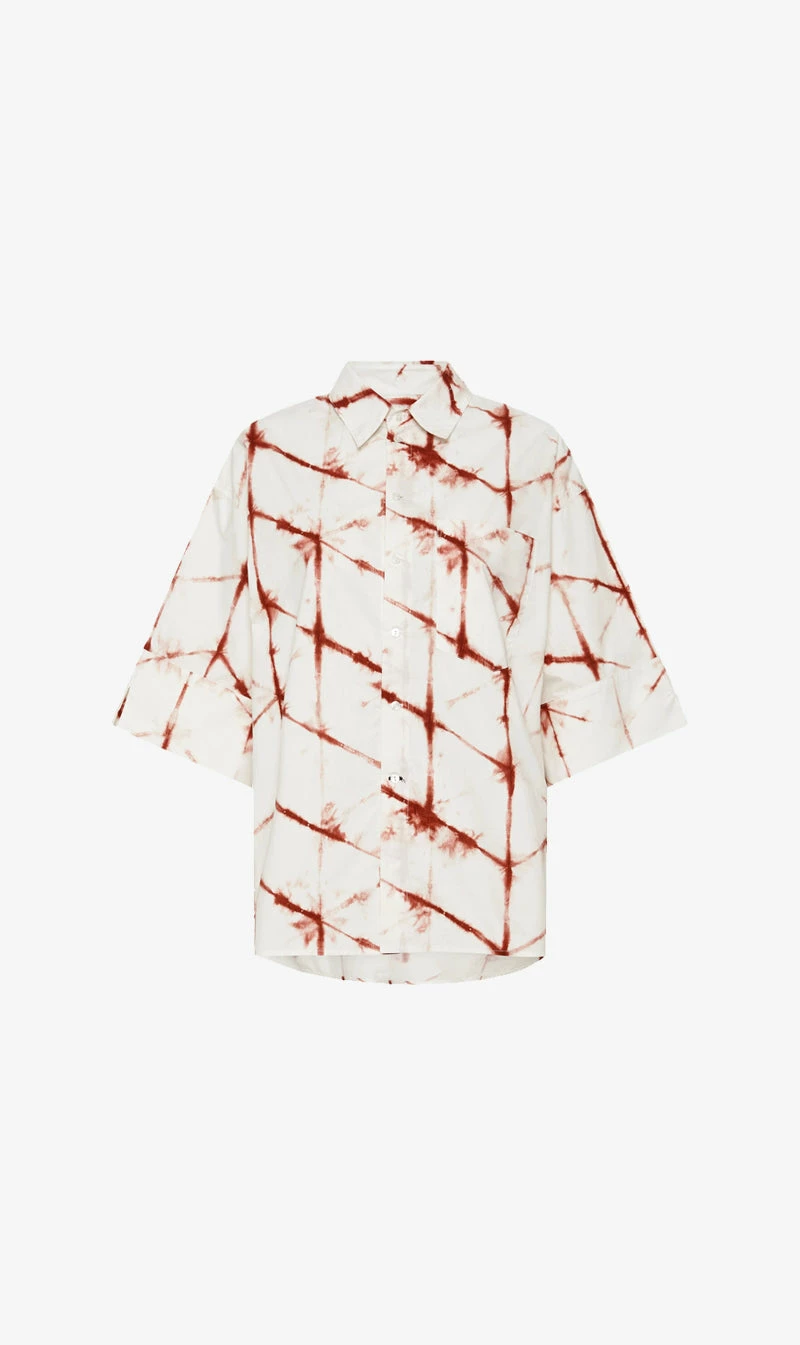 Bassike | Printed Boxy Cotton Short Sleeve Shirt - Redwood 1 Bassike | Printed Boxy Cotton Short Sleeve Shirt - Redwood