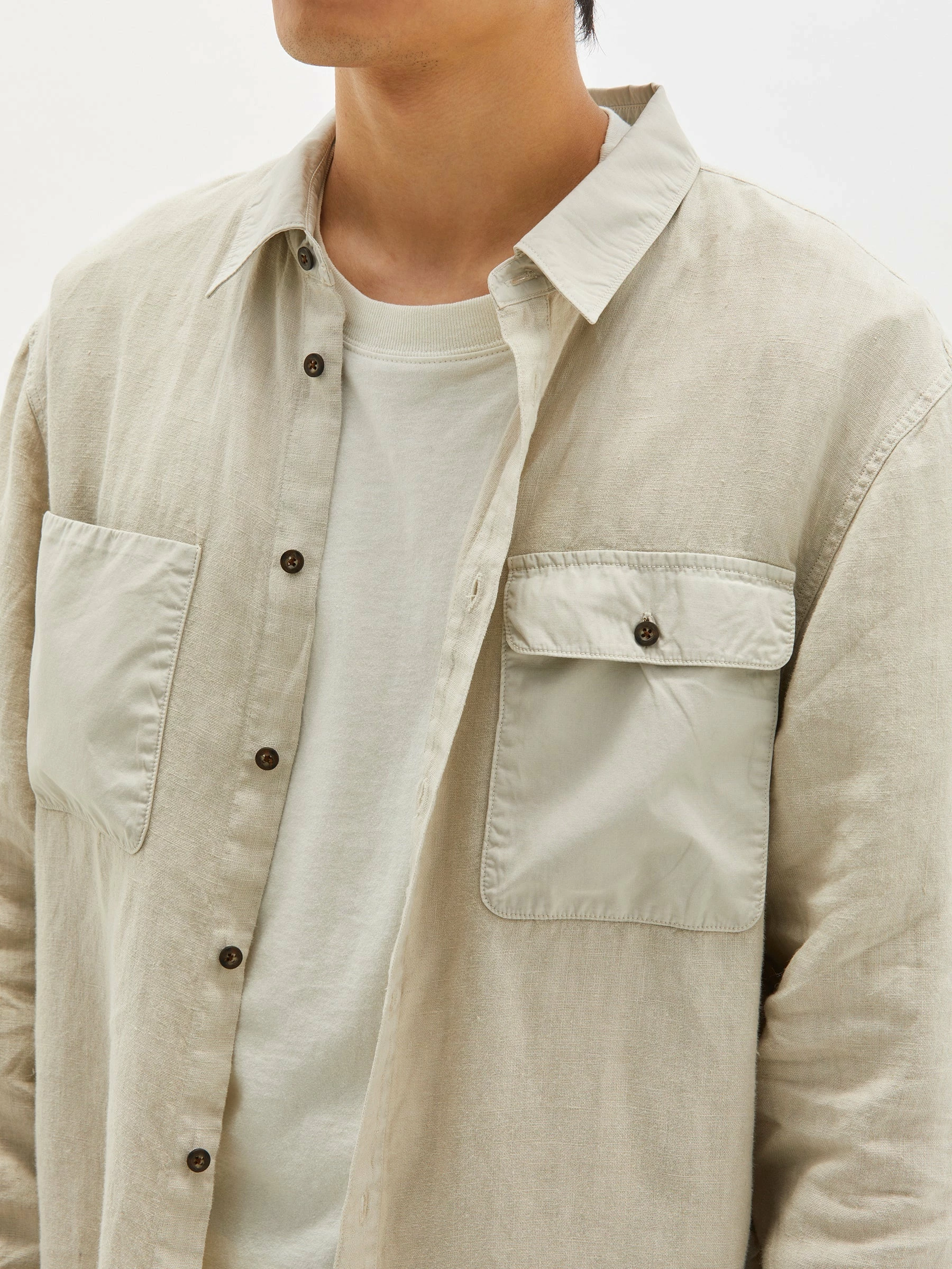 Bassike Mens | Linen Beach Shirt - Washed Stone 3 Bassike Mens | Linen Beach Shirt - Washed Stone - Image 3