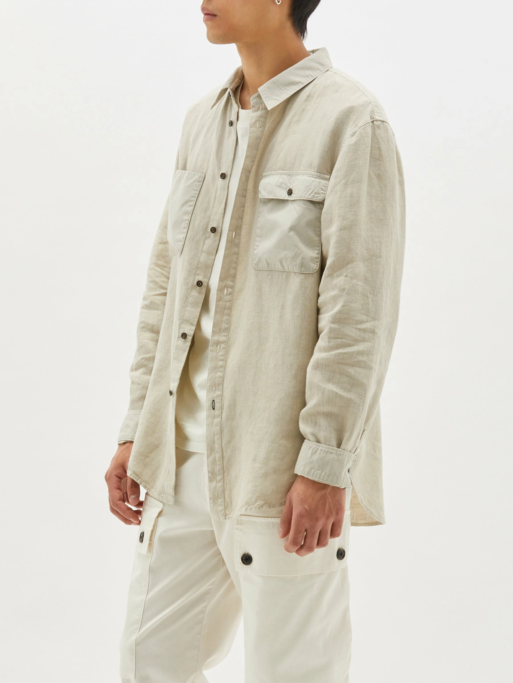 Bassike Mens | Linen Beach Shirt - Washed Stone 4 Bassike Mens | Linen Beach Shirt - Washed Stone - Image 4