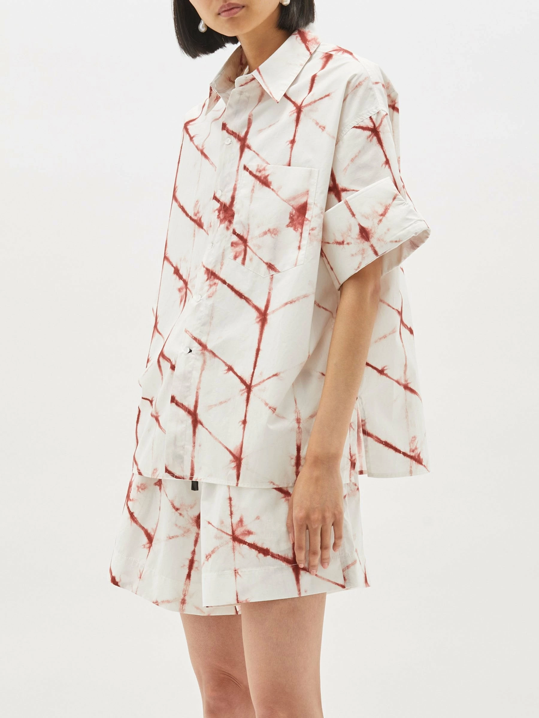 Bassike | Printed Boxy Cotton Short Sleeve Shirt - Redwood 4 Bassike | Printed Boxy Cotton Short Sleeve Shirt - Redwood - Image 4