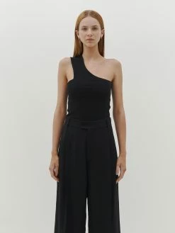 Bassike | Slim Rib One Shoulder Tank - Black -Acler Shop R23WFT100 slim rib one shoulder tank black front 2000x 9be4034e 8088 4c4e 9df3 e874104d02fc