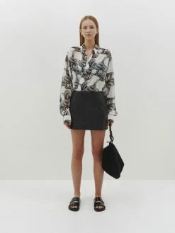 Bassike | Printed Cinched Waist Shirt - Black/White -Acler Shop R23WFT189 printed cinched waist shirt black white 1065 2000x 4544c069 b13d 4e24 ae8d 0fa24f36129f