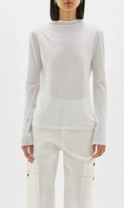 Bassike | Raised Neck LS Shirt - White