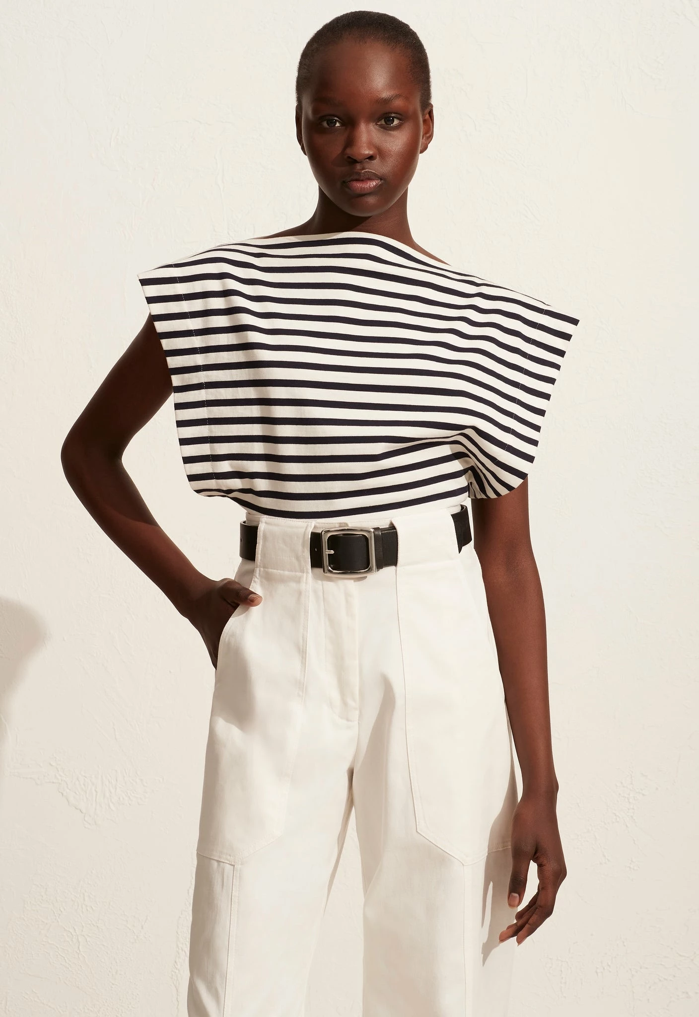 Matteau | Boat Neck Tee - Navy/White 2 Matteau | Boat Neck Tee - Navy/White - Image 2