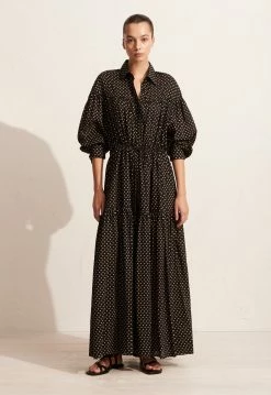 Matteau | Tiered Drawcord Dress - Polka -Acler Shop S27 Tiered Drawcord Dress Polka Dot 22251 Matteau D6 1494