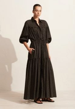 Matteau | Tiered Drawcord Dress - Polka -Acler Shop S27 Tiered Drawcord Dress Polka Dot 22251 Matteau D6 1510