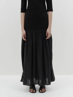 BASSIKE | Contrast Gathered Skirt - Black -Acler Shop SS22WFB49 contrast gathered cotton skirt black FRONT 2000x bd3015e9 6241 4ae4 a3d0 12e1bdbade8a