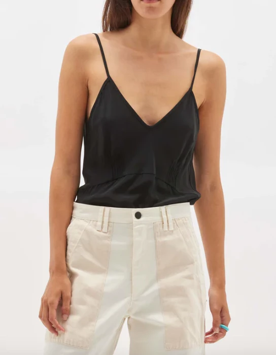 Bassike | Silk Tuck Detail Camisole - Black 3 Bassike | Silk Tuck Detail Camisole - Black - Image 3